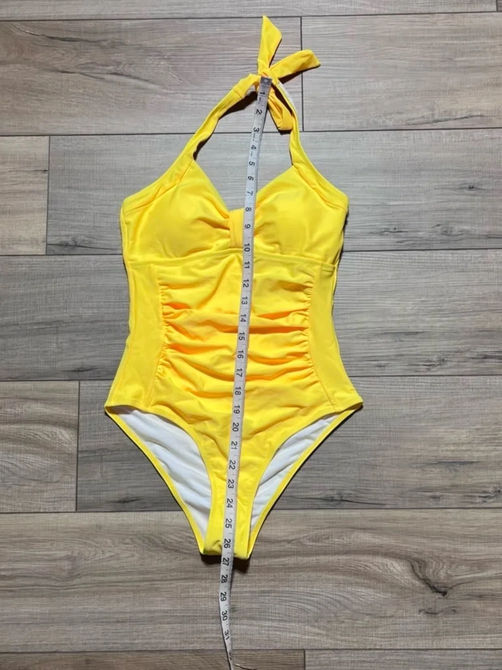 Bellecarrie Women's One Piece Halter Ruched Swimsuit Size Small Yellow